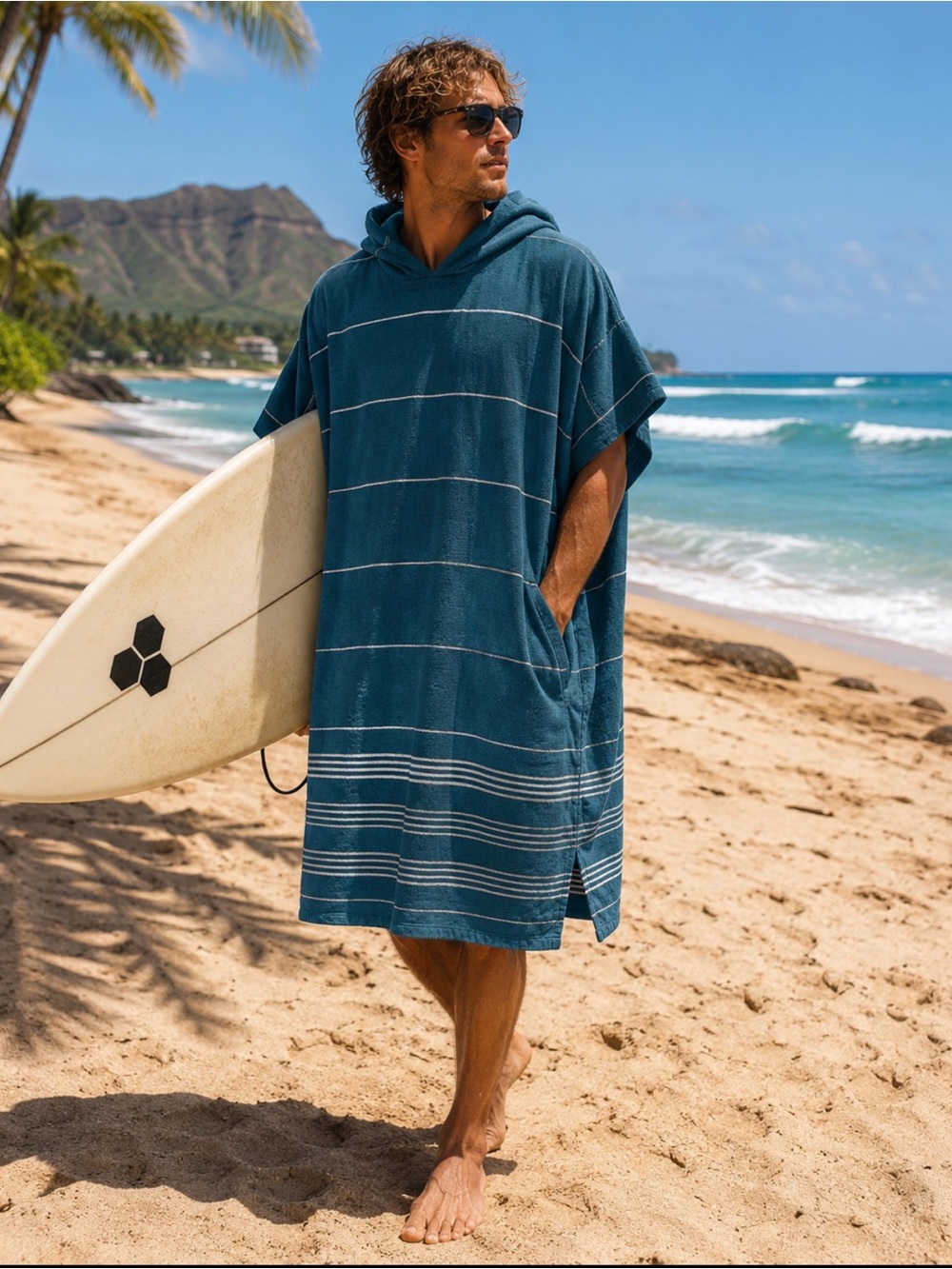 Sandcloud Teal Hooded Surf Poncho with Stripes | Unisex | One-Size